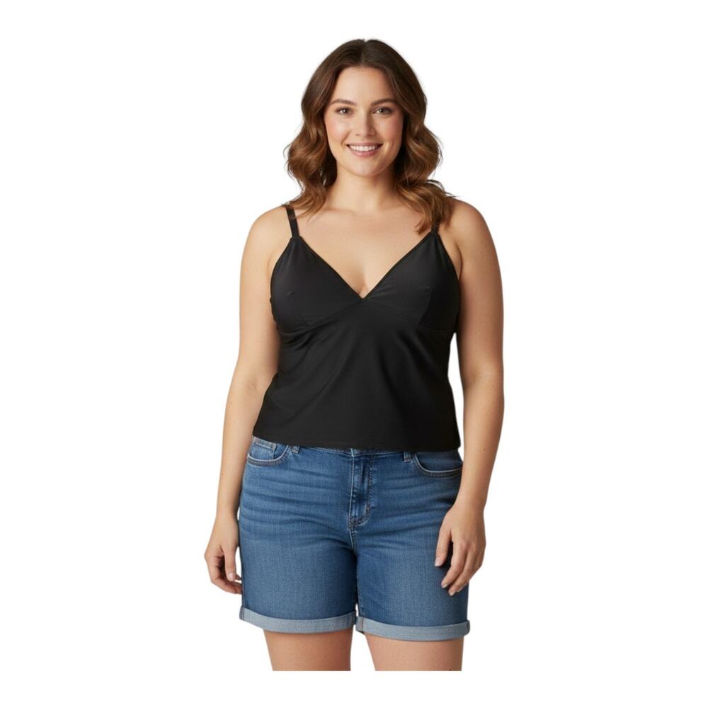 Old Navy Black Tankini Top 3X V Neck Padded Swim Top Plus Size Flowy Stretch UPF